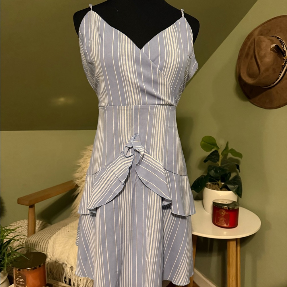 Blue Striped Sleeveless Dress